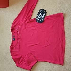 Rafaella 1X Red Beaded Top 3/4 Sleeve